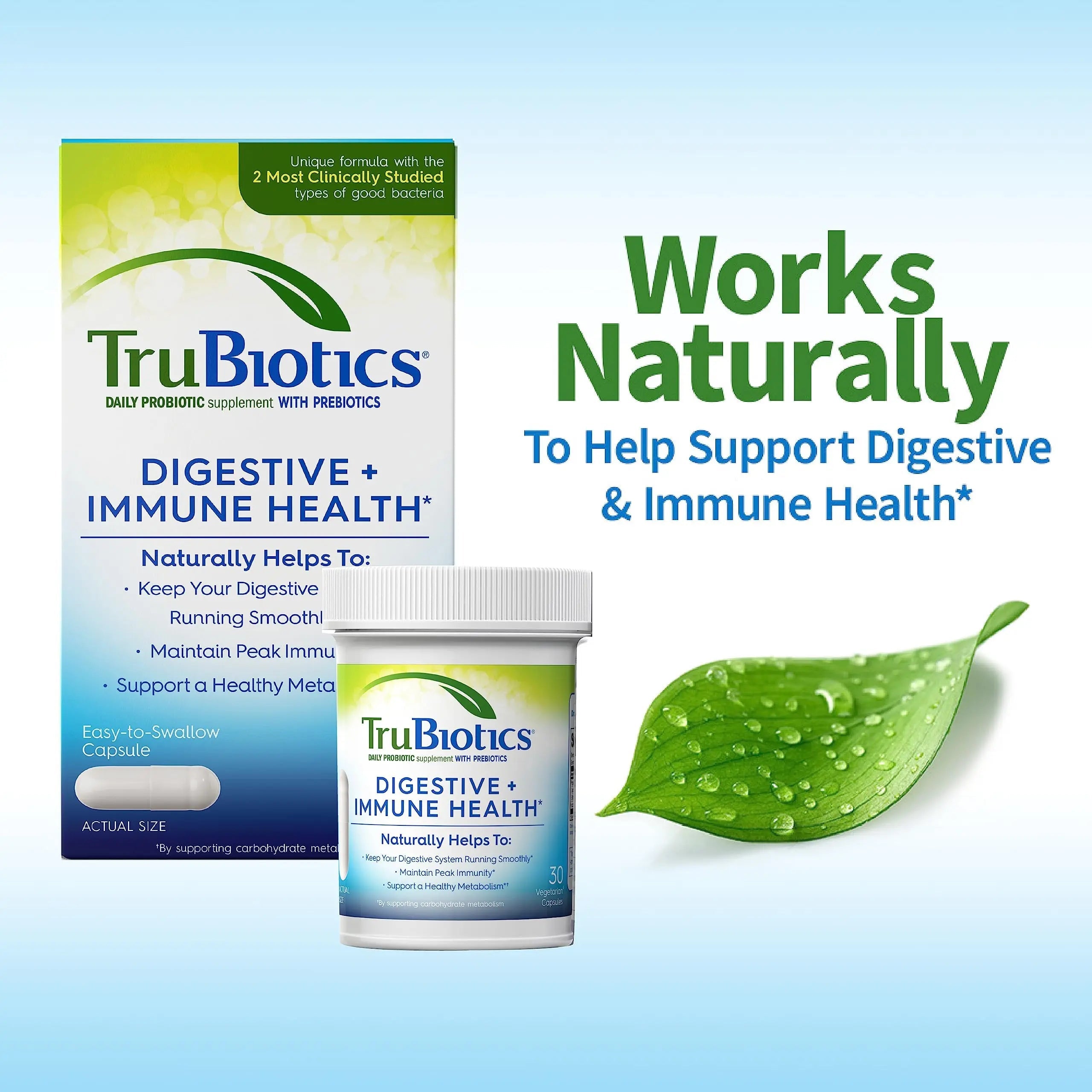 TruBiotics Probiotics for Digestive & Immune Health, Supports Regularity & Helps Relieve Abdominal Discomfort, Gas & Bloating, 2 Clinically Studied Probiotic Strains, Plus Prebiotics, 30 Capsules TruBiotics buy australia supplements