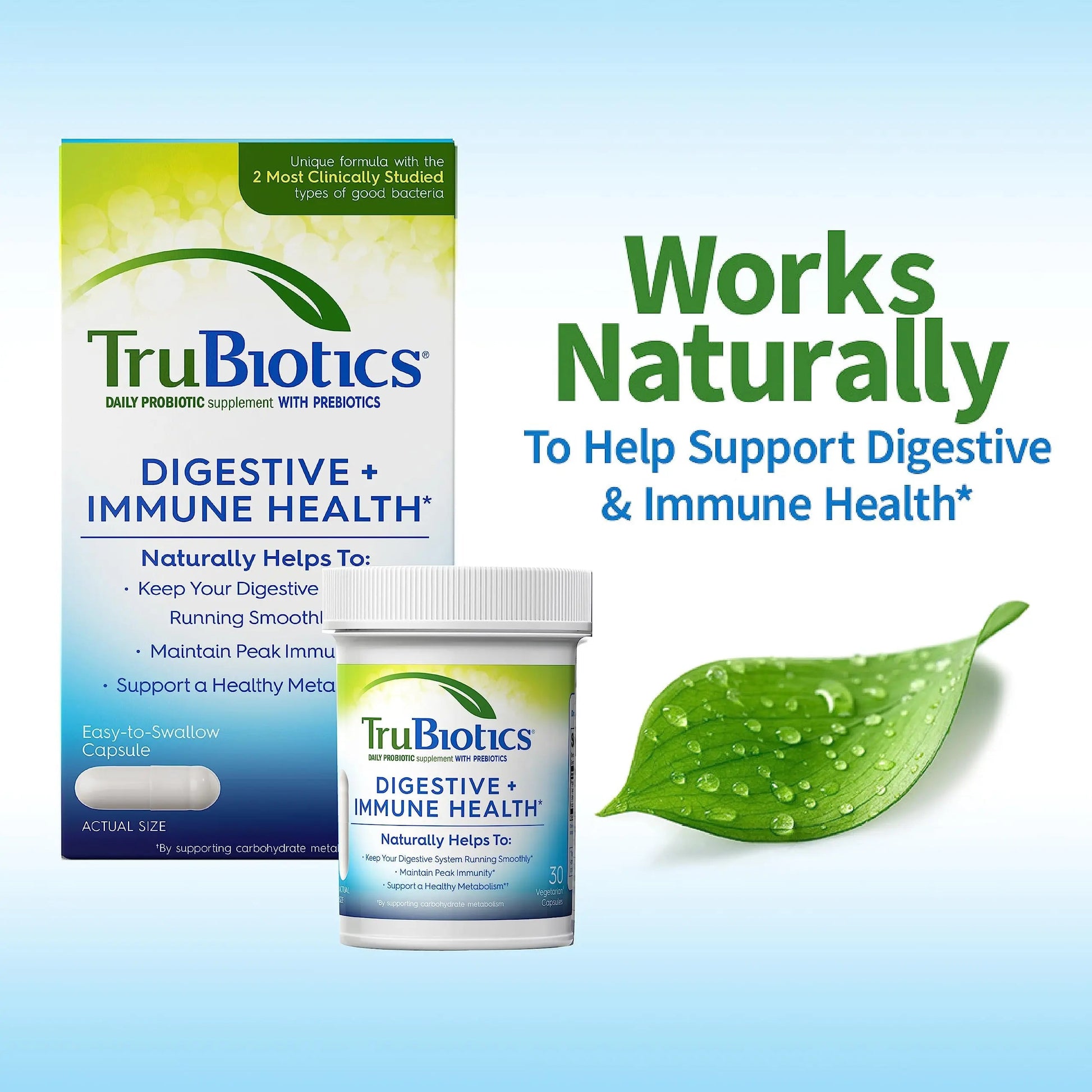 TruBiotics Probiotics for Digestive & Immune Health, Supports Regularity & Helps Relieve Abdominal Discomfort, Gas & Bloating, 2 Clinically Studied Probiotic Strains, Plus Prebiotics, 60 Capsules TruBiotics buy australia supplements