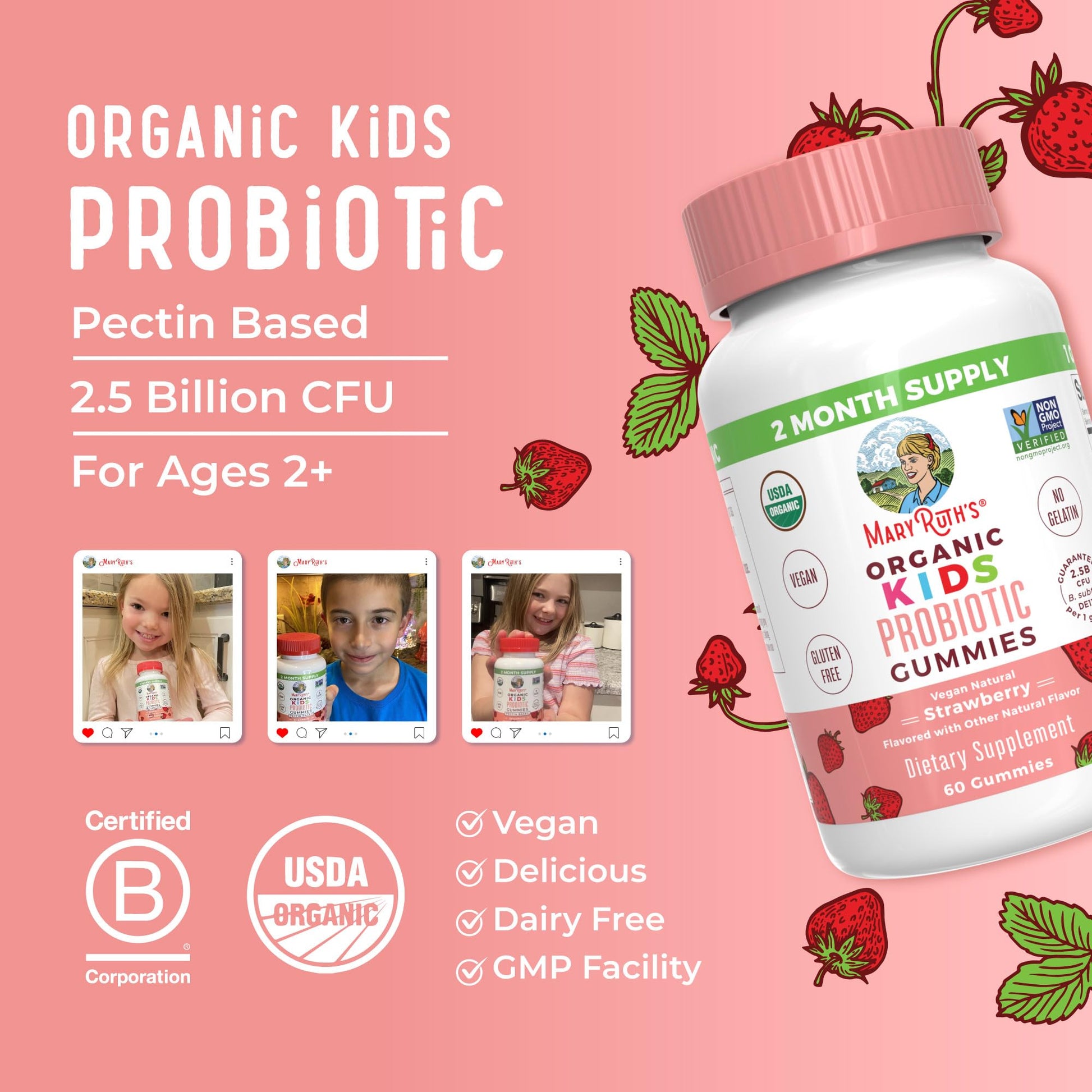 MaryRuth Organics Kids Probiotics for Digestive Health | USDA Probiotic Gummies | 2 Month Supply | Kids Probiotics | Immune Support | Gut Health Supplement | Vegan | Non-GMO | Gluten Free | 60 Count MARYRUTH'S buy australia supplements
