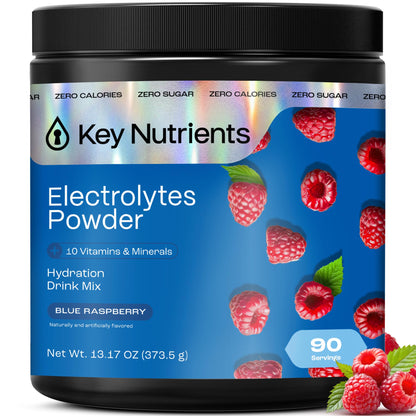 KEY NUTRIENTS Multivitamin Electrolytes Powder No Sugar - Sweet Blue Raspberry Electrolyte Powder - Endurance & Energy Supplement - Hydration Powder KEY NUTRIENTS