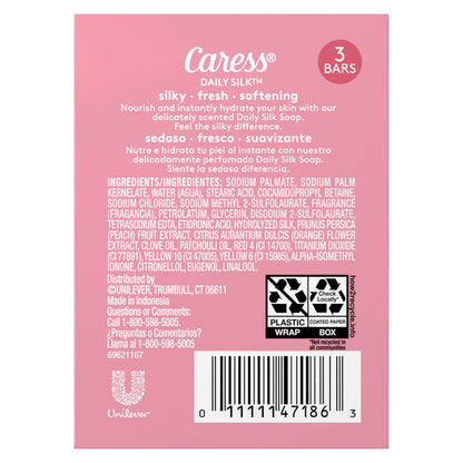Caress Beauty Bar Soap For Noticeably Silky Soft Skin Daily Silk Extract and Floral Oil Essence 3.15 oz 3 Bars Caress