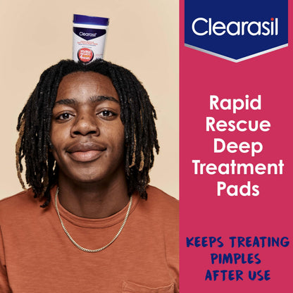 Clearasil Rapid Rescue Deep Treatment Acne Face Pads, Maximum Strenght with 2% Salicylic Acid Acne Treatment Medicine, 90 Count Clearasil