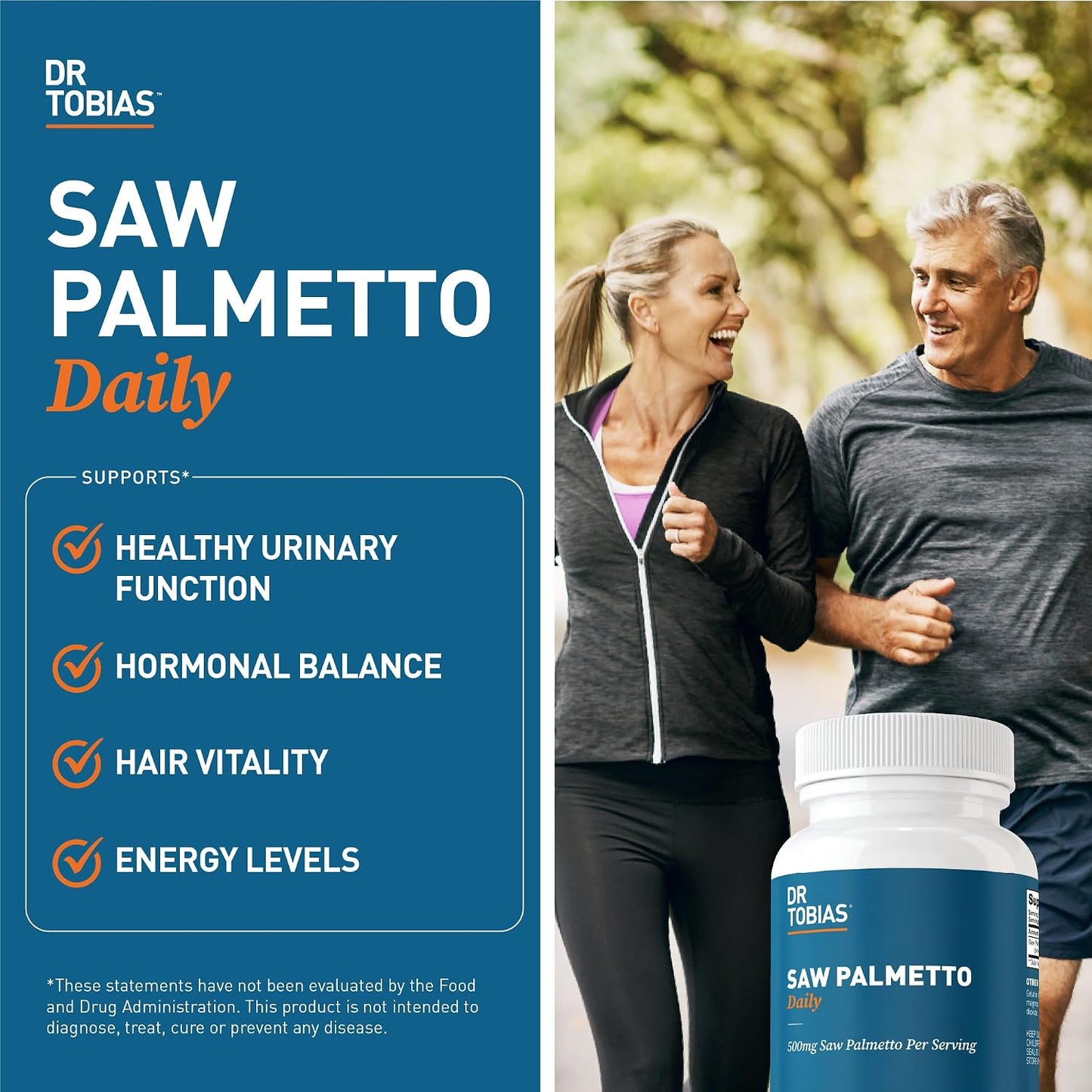 Dr. Tobias Saw Palmetto Supplement, Supports Urinary Health, Hormonal Balance, Prostate Health, & Hair Vitality, Saw Palmetto for Men & Women, 500mg Per Serving - 100 Capsules, 100 Servings