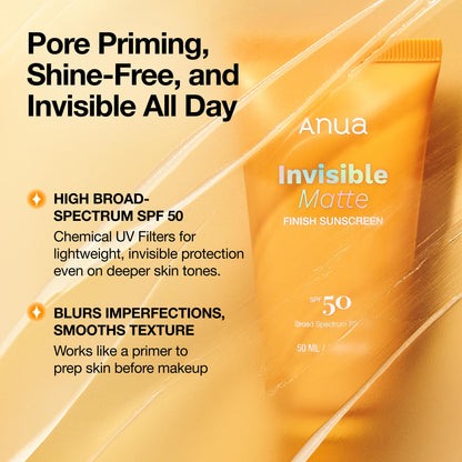 Anua Invisible Matte Finish Sunscreen, 1.69 fl.oz ANUA