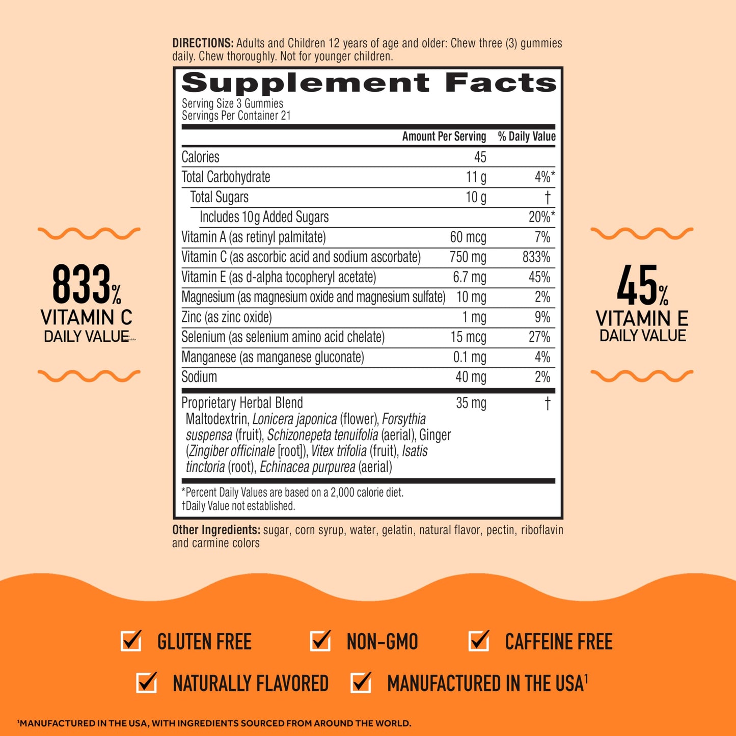 Airborne 750mg Vitamin C Gummies for Adults, Immune Support Gummies with Powerful Antioxidants VIT C & E, Caffeine Free Airborne
