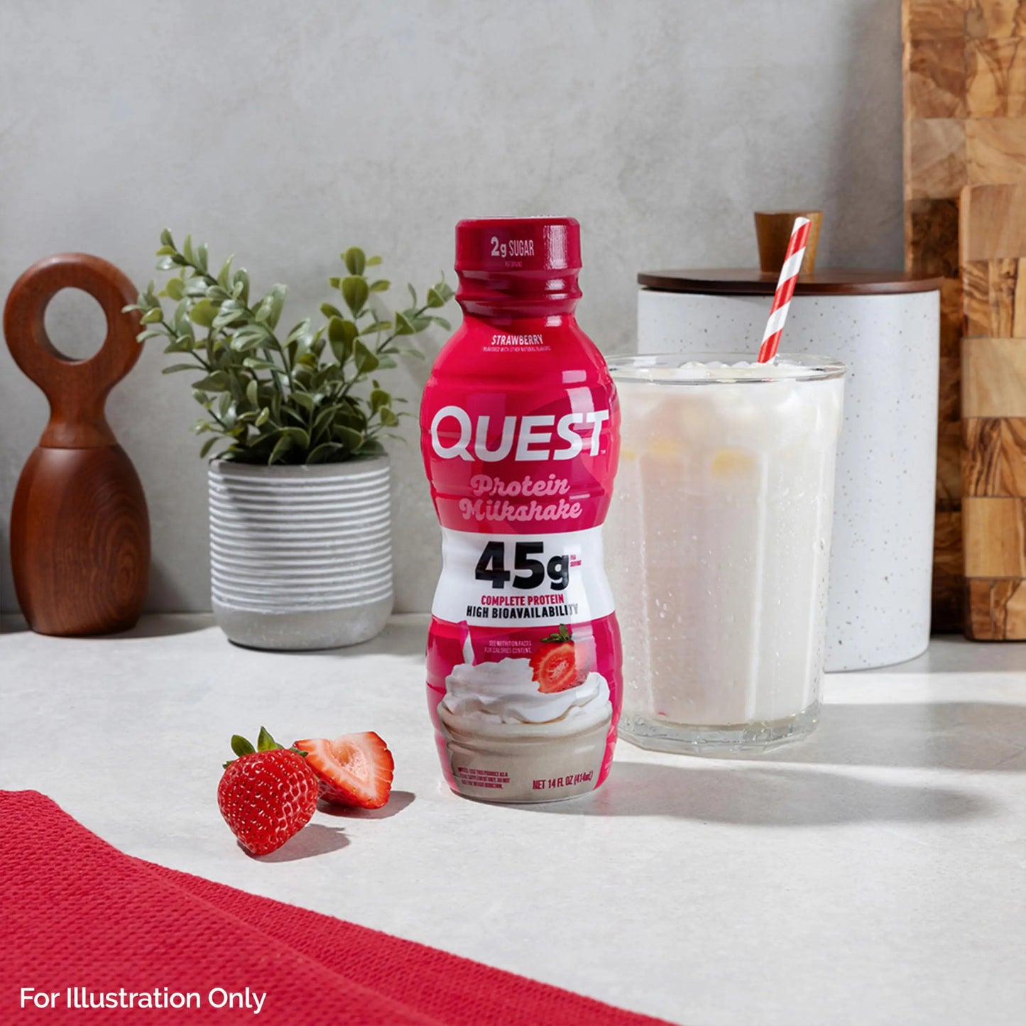 Quest Nutrition Strawberry Protein Shake, 45g Protein, 2g Sugar, 4g Net Carbs, Ready to Drink, Gluten Free, 4 Count Quest