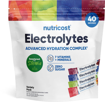 Nutricost Electrolytes Complex, Variety Pack Flavored, 40 Stickpacks - Advanced Hydration Complex Nutricost