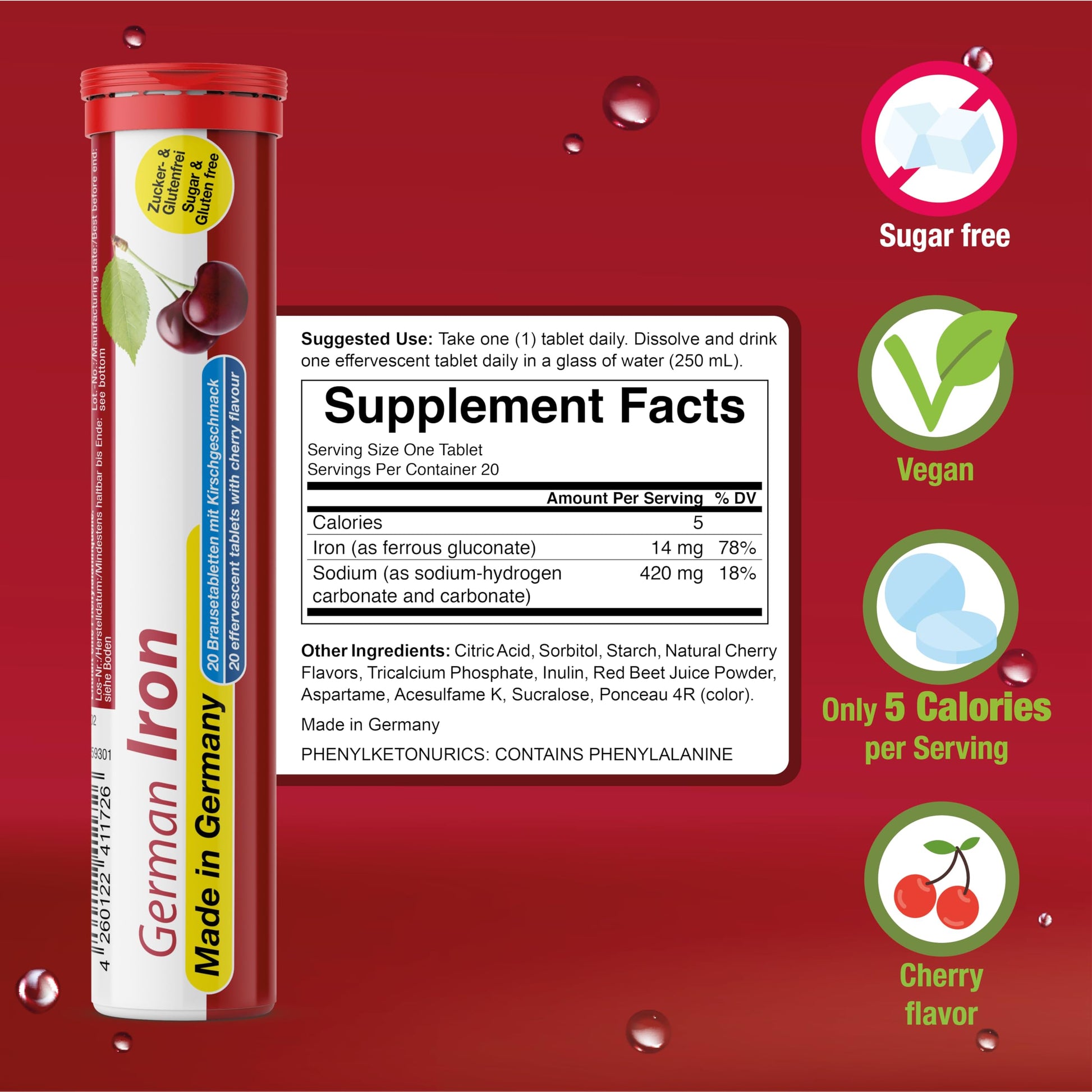 T&D German Vitamin, Minerals - 140 Vegan/Vegetarian Drink Effervescent Tablets - Mixed Fruit Flavor Box - Made in Germany T&D buy australia supplements