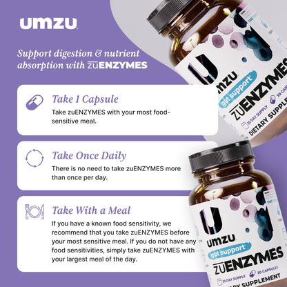 UMZU zuEnzymes Digestive Support Supplement, (30 Day Supply) – 21 Enzyme Blend with Lipase Protease & Amylase – Digestive Enzymes for Gut Health & Probiotic Daily UMZU