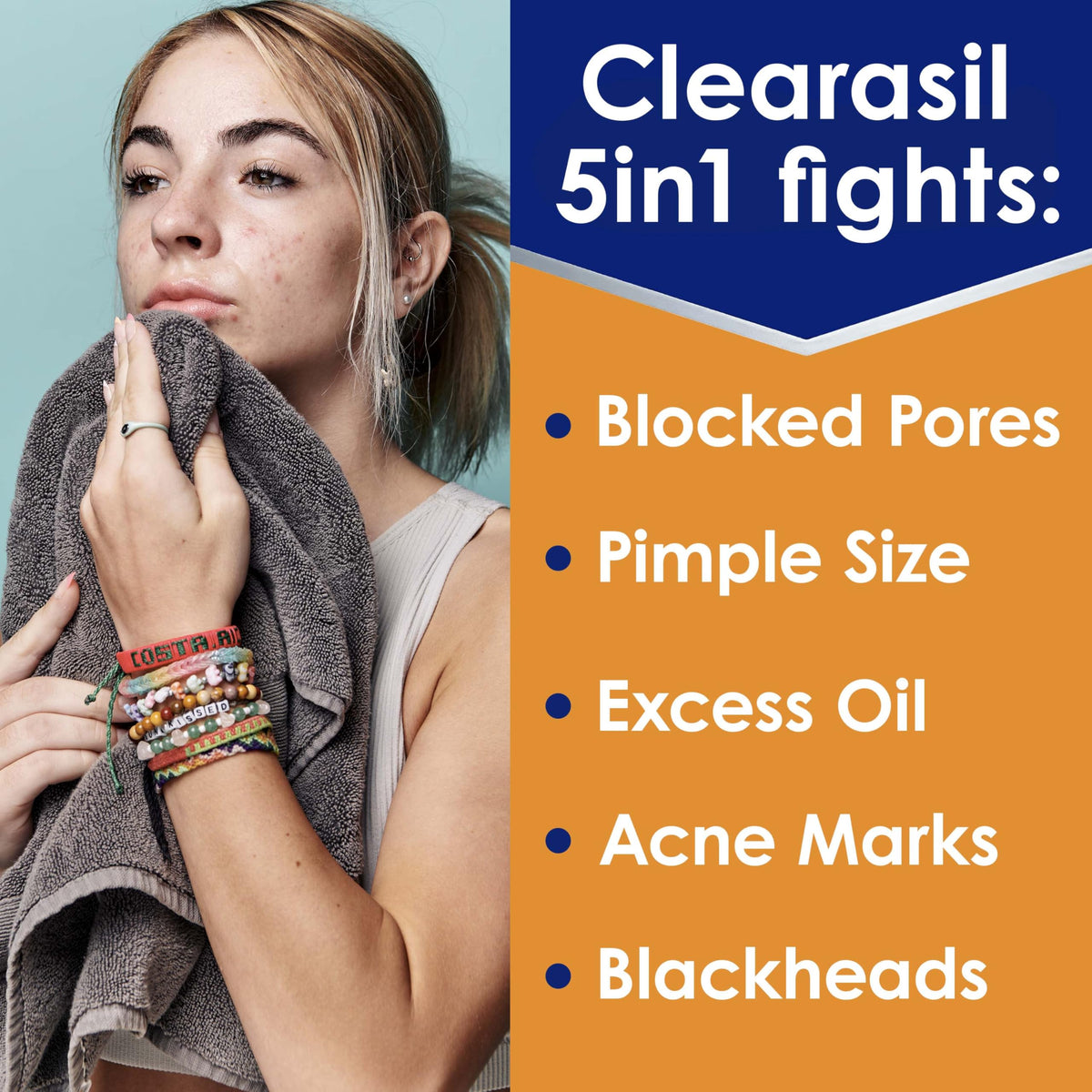 Clearasil Stubborn Acne Control 5in1 Daily Facial Cleansing Pads, with Salicylic Acid Acne Treatment Medicine, 90 Count Clearasil