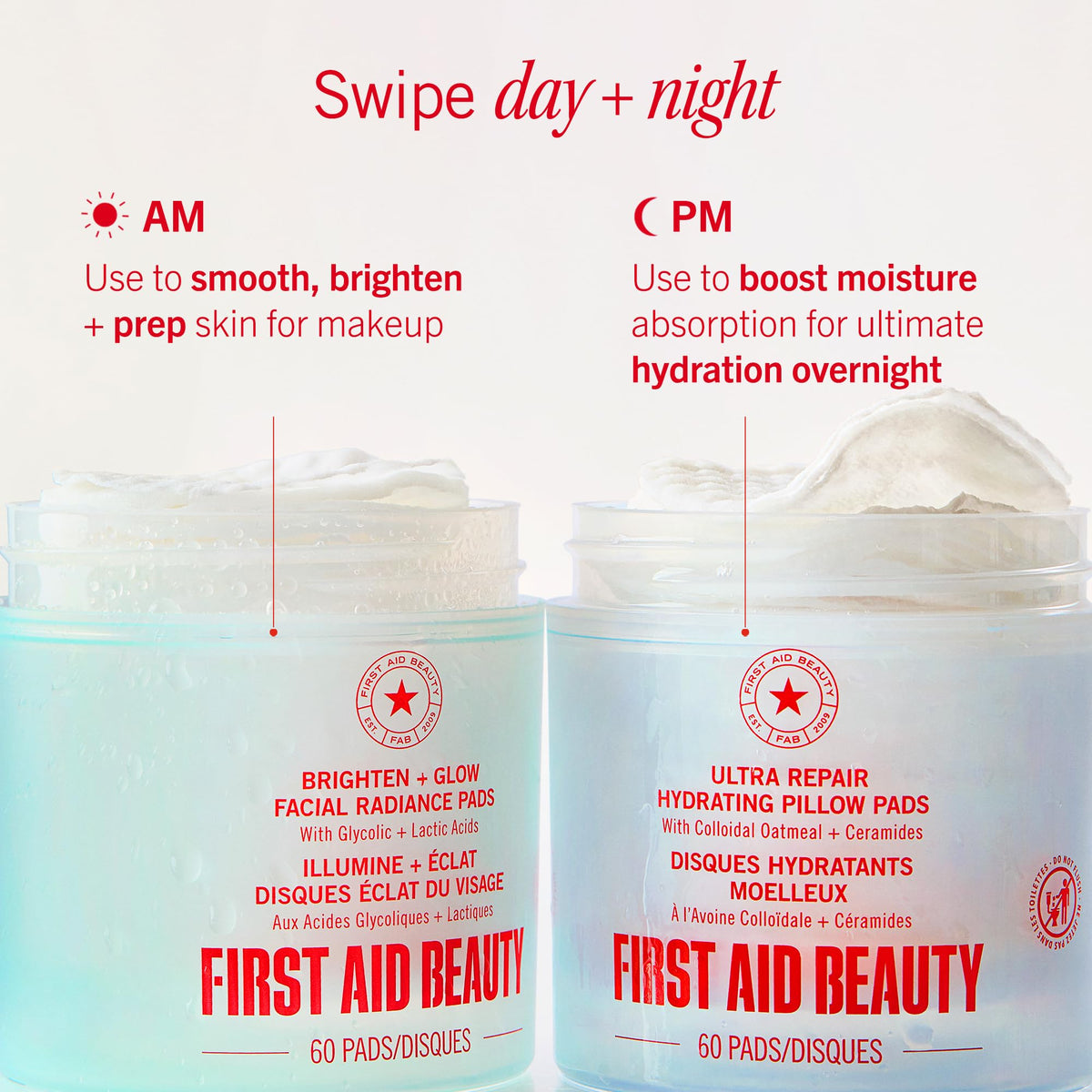 First Aid Beauty - Facial Radiance Pads with Glycolic & Lactic Acids, Daily Exfoliating Pads with AHA, Visibly Smaller Pores, Help Tone & Brighten Skin, One-Step Makeup Prep, Compostable, 60ct First Aid Beauty