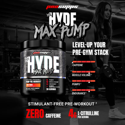 ProSupps Mr. Hyde Max Pump Pre Workout Powder - Stim-Free Preworkout Supports Blood Flow, Muscle Volume & Endurance - Caffeine-Free Nitric Oxide Gym & Fitness Supplements (Blue Razz, 20 Servings)