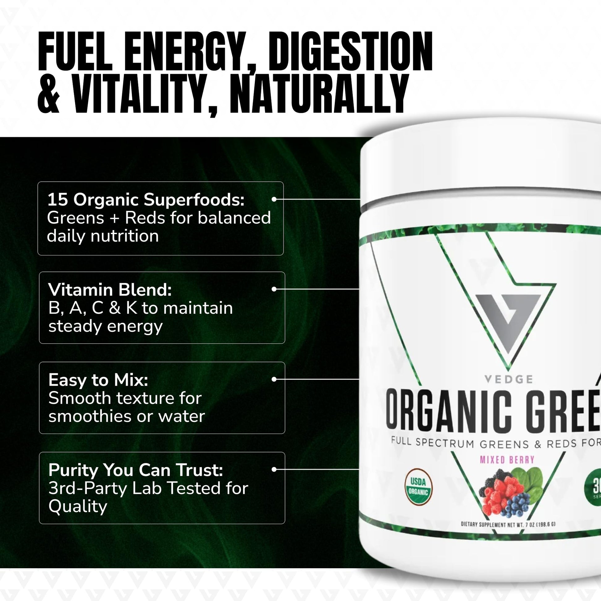VEDGE Nutrition Organic Greens - Vegan Plant-Based Greens Superfood Powder - Drink Mix for Energy, Antioxidants & Recovery - Full Spectrum Greens for Athletes - 30 Servings - Mixed Berry Flavor VEDGE buy australia supplements