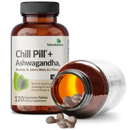 Futurebiotics Chill Pill + Ashwagandha, Rhodiola, St. John’s Wort, & L-Theanine - Non-GMO, 120 Vegetarian Tablets Futurebiotics