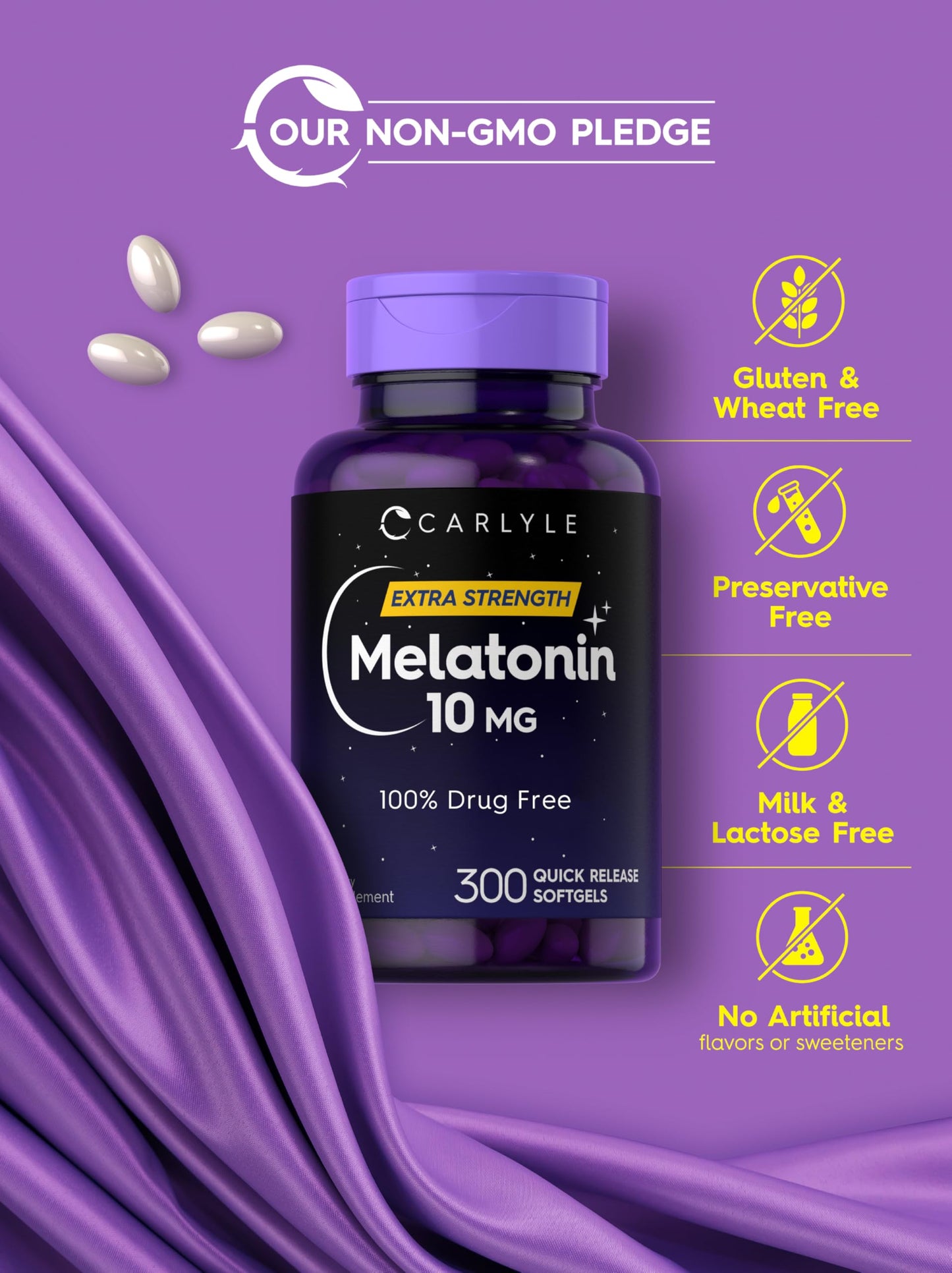 Carlyle Melatonin 10mg | 300 Softgels | Extra Strength Support for Adults | Non-GMO, Gluten Free Supplement Carlyle