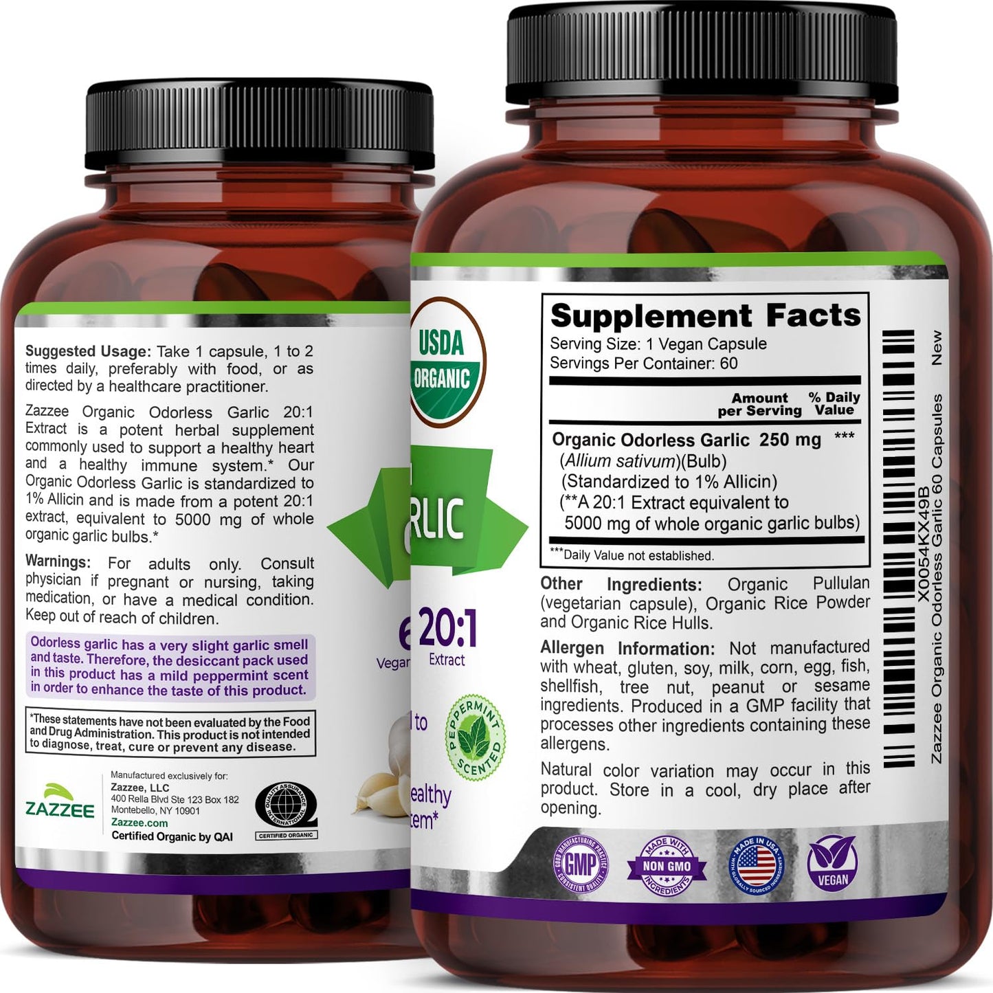 Zazzee USDA Organic Odorless Garlic 20:1 Extract, 1% Allicin, 100 Capsules | Vegan, 3+ Month Supply, Allium Sativum, Immune, Circulation & Heart Health Support, All-Natural, Non-GMO, Made in the USA Gsupps Australia