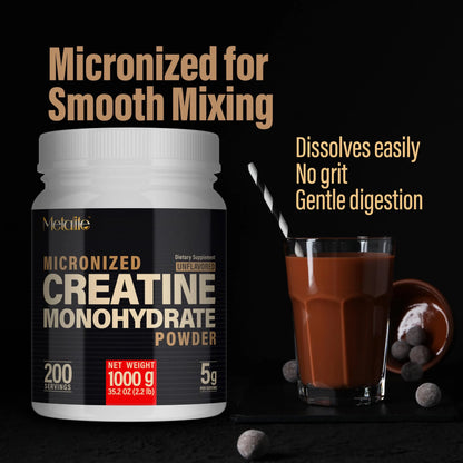 METALIFE 100% Pure Creatine Monohydrate Powder 200 Servings, Micronized Powder, Muscle Growth, Unflavored, Ideal for Athletes & Fitness Enthusiasts, METALIFE