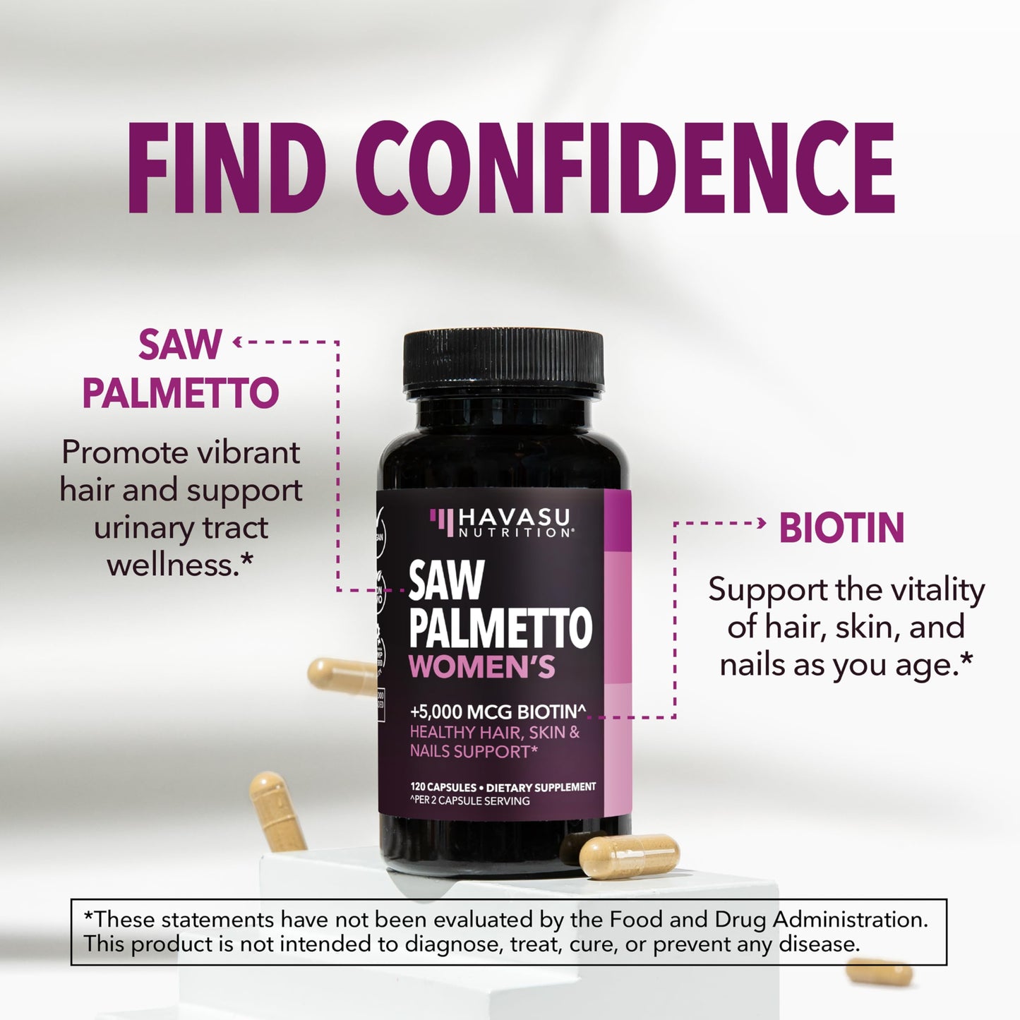 Saw Palmetto for Women with Bitoin 5000mcg Per Serving, 30-Day Supply | Vegan, Non-GMO DHT Blocker for Women for Hair, Skin and Nails, Saw Palmetto Extract with Biotin for Thicker Looking Hair Gsupps Australia