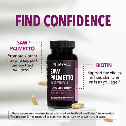 Saw Palmetto for Women with Bitoin 5000mcg Per Serving, 30-Day Supply | Vegan, Non-GMO DHT Blocker for Women for Hair, Skin and Nails, Saw Palmetto Extract with Biotin for Thicker Looking Hair Gsupps Australia