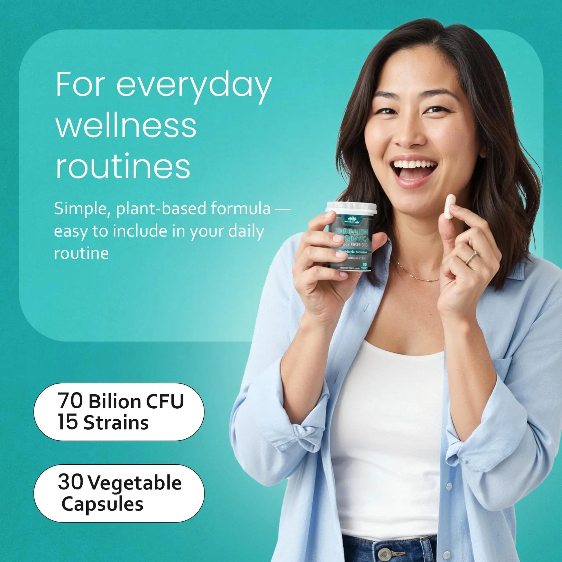 NaturaLife Labs Probiotics 70 Billion CFU – 15 Strains with Organic Prebiotic & Postbiotic – 3-in-1 Formula – 30 Vegan Capsules NaturaLife Labs buy australia supplements
