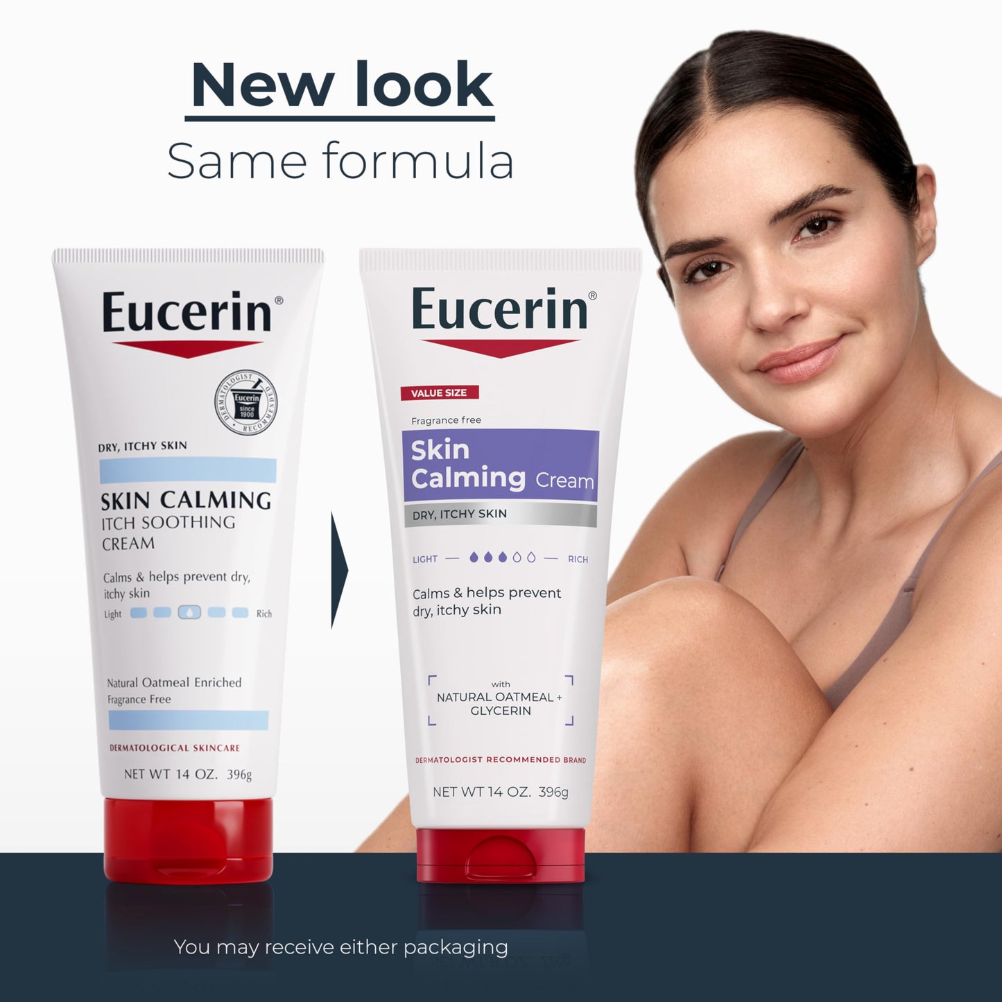 Eucerin Skin Calming Cream - Full Body Lotion for Dry, Itchy Skin, Natural Oatmeal Enriched - 14 oz. Tube Eucerin
