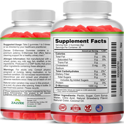 Zazzee D-Mannose, 1000 mg per Serving, 180 Vegan Capsules, 3 Month Supply | Potent & Fast-Acting, Certified Kosher, 100% Pure, All-Natural Urinary Tract Health Support, 100% Vegetarian, Non-GMO Gsupps Australia