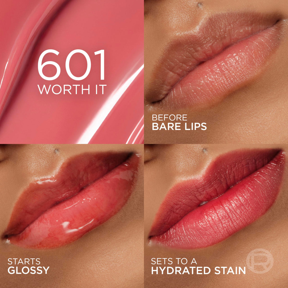 L'Oreal Paris Hyaluron Tint Lip Stain Serum, Long Lasting, Hydrating Lip Makeup Infused with Hyaluronic Acid, 601 Worth It (Pinky Nude) L'Oreal Paris