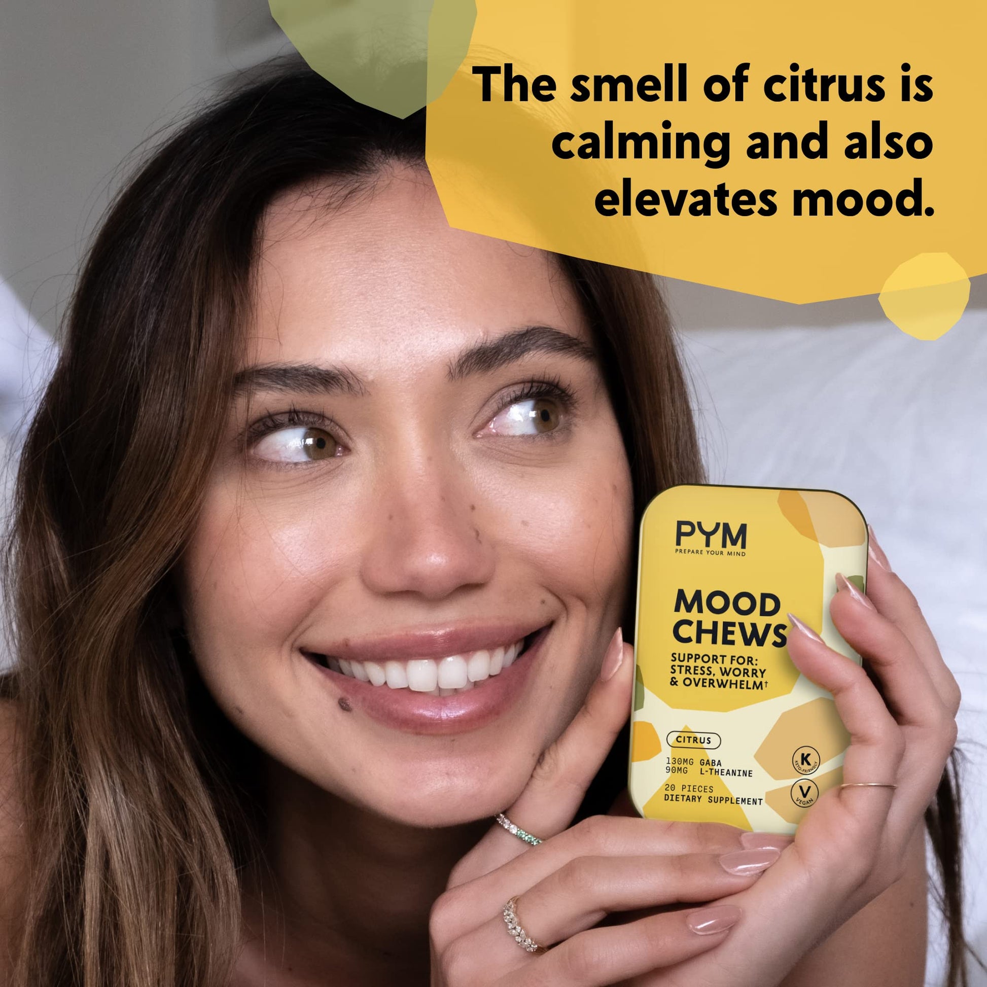 PYM Citrus Mood Chews Support for Stress, Worry & Overwhelm, 120 Count | 130mg GABA, 90mg L-Theanine | Vegan, Non-GMO, Gluten-Free, No Added Sugar | All-Natural Mood Balance Supplement Made in USA PYM Health buy australia supplements