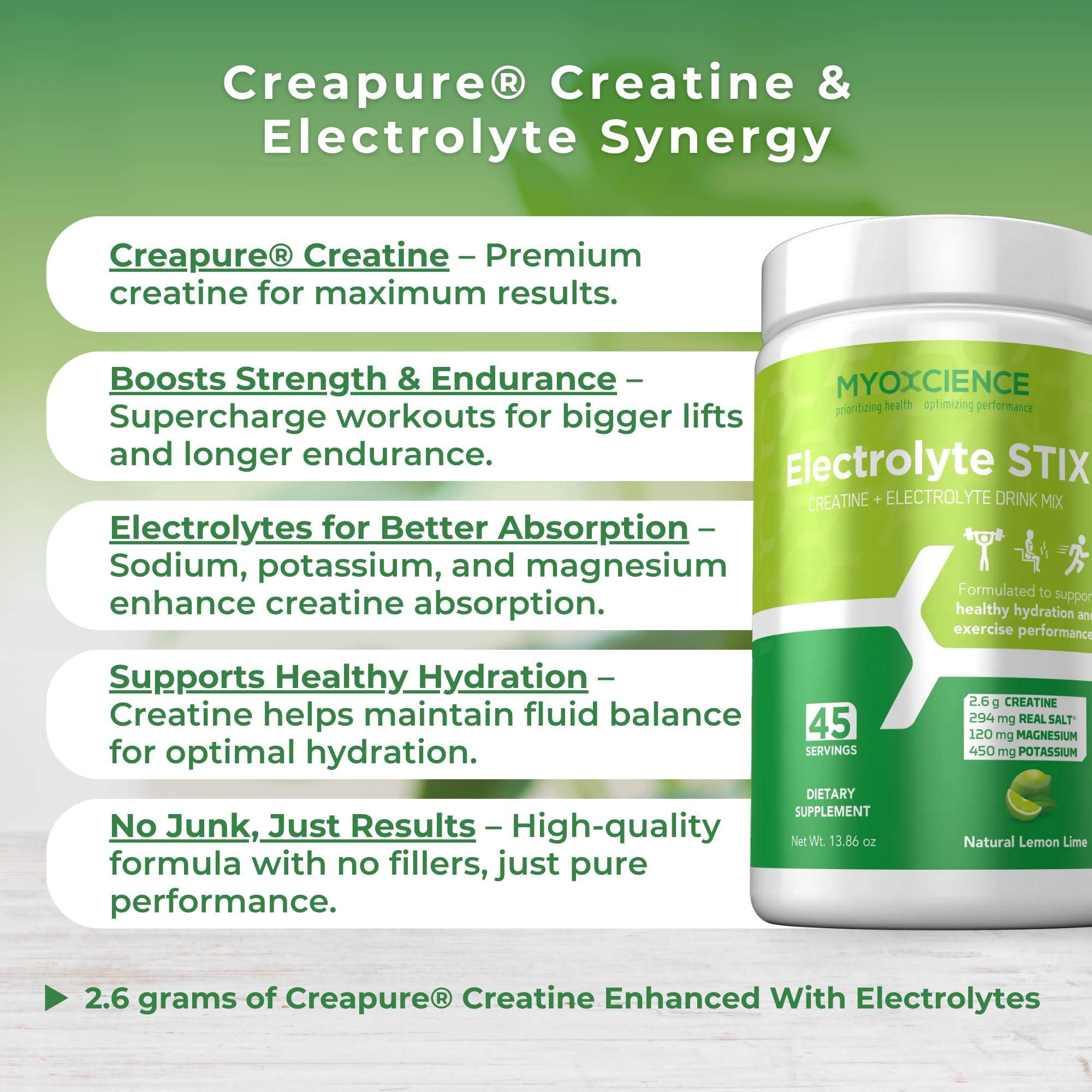 MYOXCIENCE Electrolyte STIX | Creatine Electrolyte Powder | Recovery from Exercise & Muscle Development w/Real Salt (Lemon Lime Flavor) (Jar 45 ct) MYOXCIENCE buy australia supplements