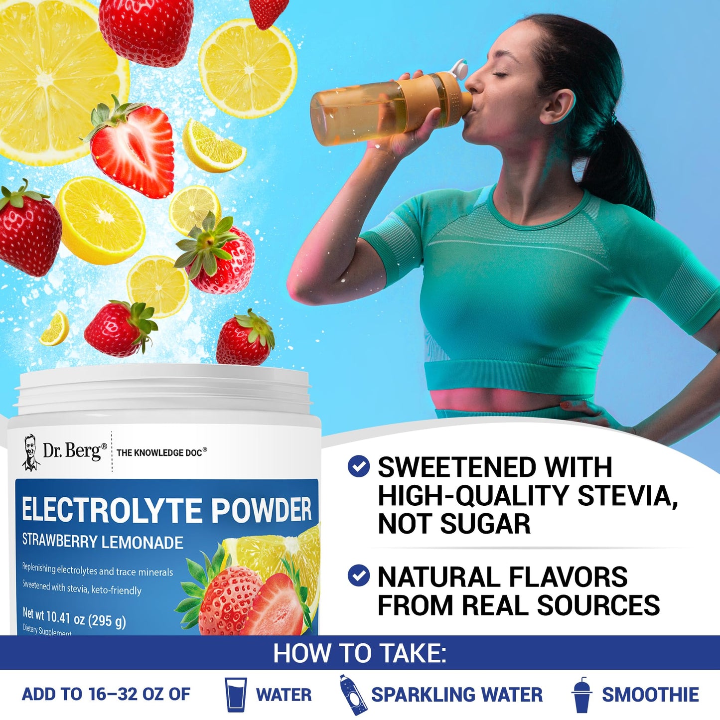 Dr. Berg Zero Sugar Hydration Keto Electrolyte Powder - Enhanced w/ 1000 mg of Potassium & Real Pink Himalayan Salt (NOT Table Salt) - Strawberry Lemonade Hydration Drink Supplement - 50 Servings Dr. Berg Nutritionals
