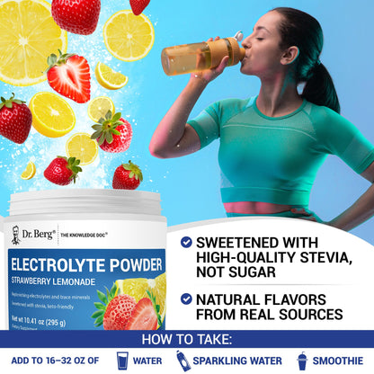 Dr. Berg Zero Sugar Hydration Keto Electrolyte Powder - Enhanced w/ 1000 mg of Potassium & Real Pink Himalayan Salt (NOT Table Salt) - Strawberry Lemonade Hydration Drink Supplement - 50 Servings Dr. Berg Nutritionals