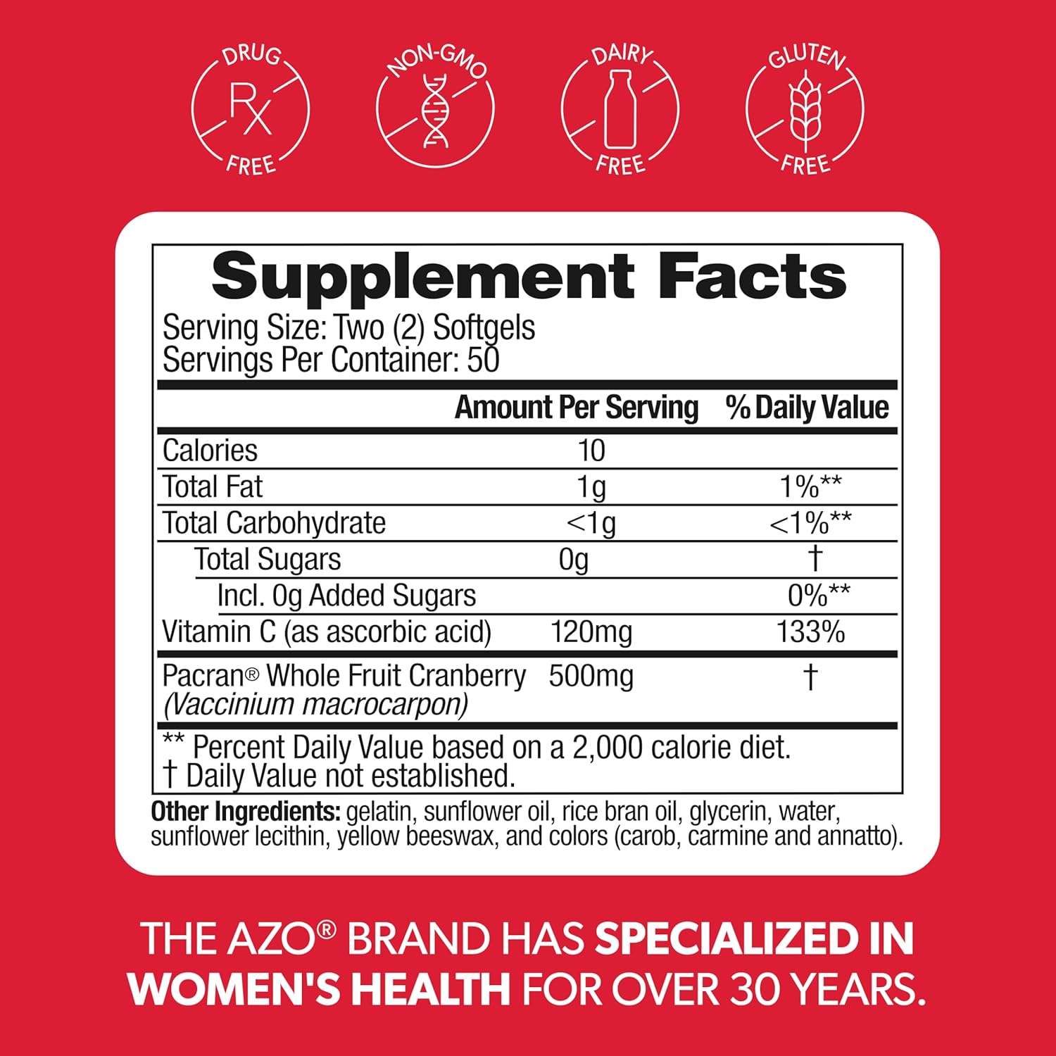 AZO Cranberry Supplement, Made with Concentrated Whole Fruit Cranberry Powder to Help Cleanse and Protect the Urinary Tract*, Sugar Free Cranberry Pills, Non-GMO, 100 Softgels Gsupps Australia