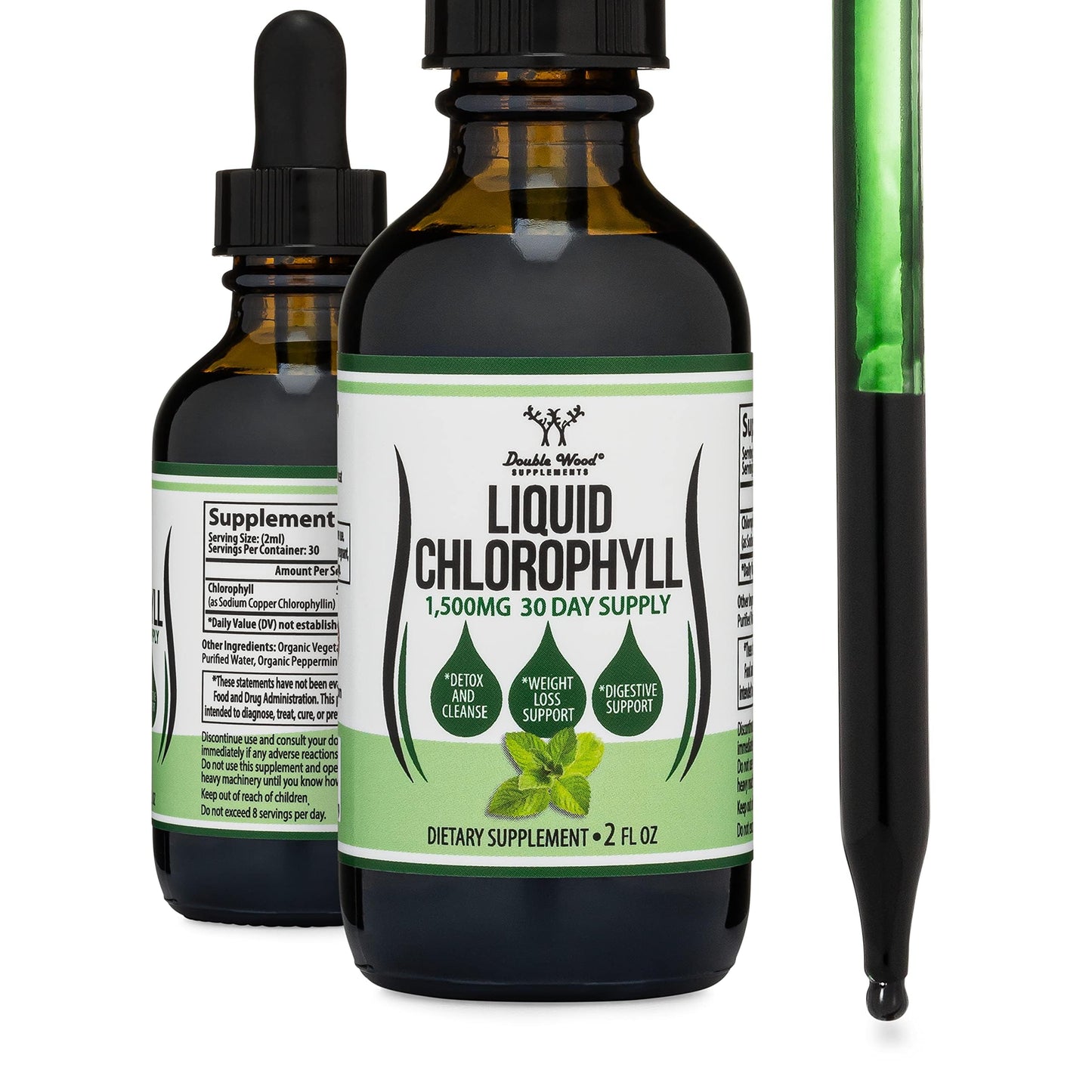 Chlorophyll Liquid Drops - for Digestion, Gut Health, Energy and Detox - Vegan Safe Double Wood Supplements