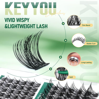 KEYYOU Lash Clusters Eyelash Clusters Natural Wispy D Curl 8-18mm MIX Y01 KEYYOU
