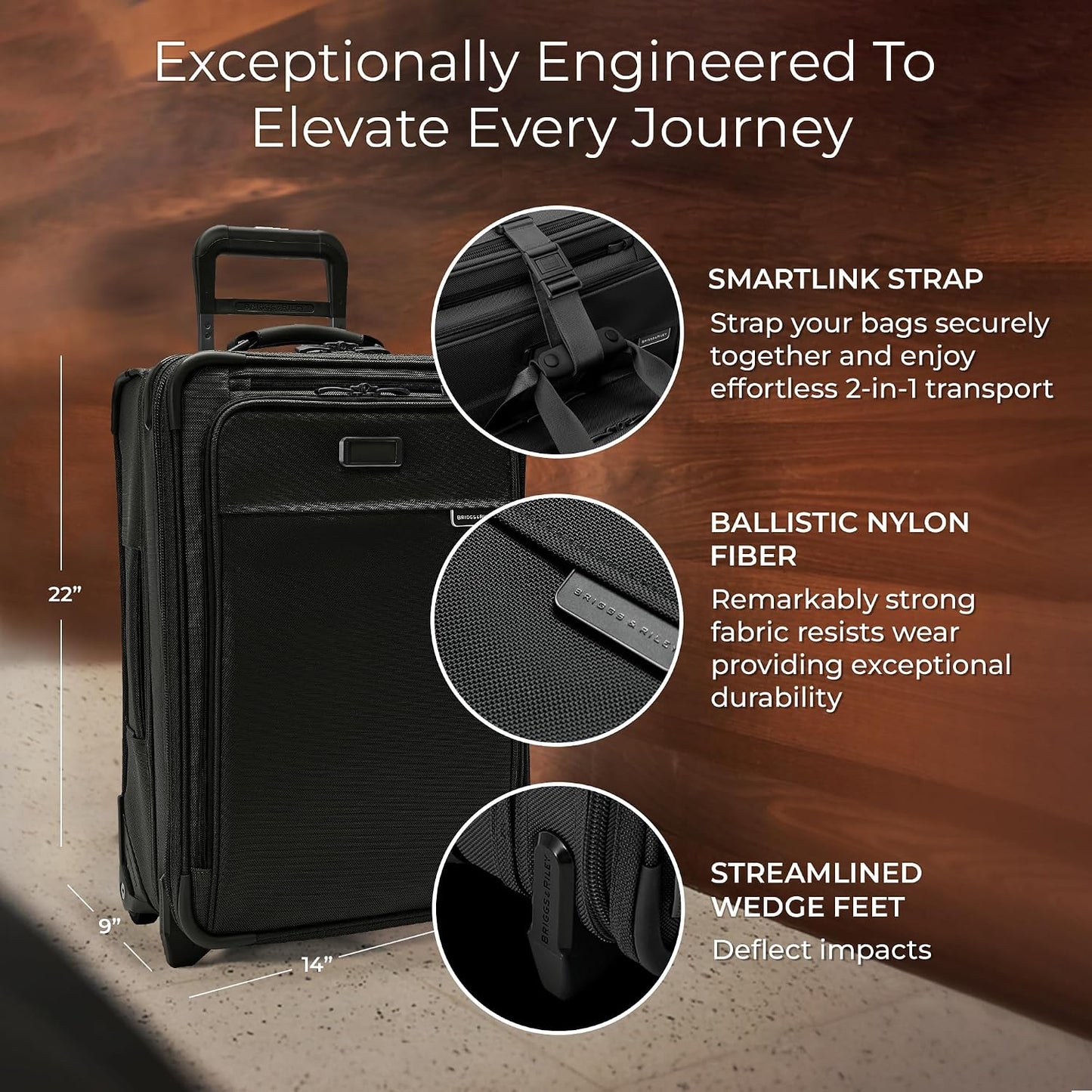 Briggs & Riley Essential 22" 2-Wheel Expandable Carry On - Luggage for Travel, Suitcases with Wheels, Softside Rolling Bag for Men & Women, Self-Repairing Zipper - Baseline Collection, Black Gsupps Australia