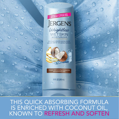 Jergens Wet Skin Body Lotion with Coconut Oil, In Shower Lotion for Dry Skin, Fast-Absorbing, Non-Sticky, Dermatologist Tested, 10 Ounce Jergens