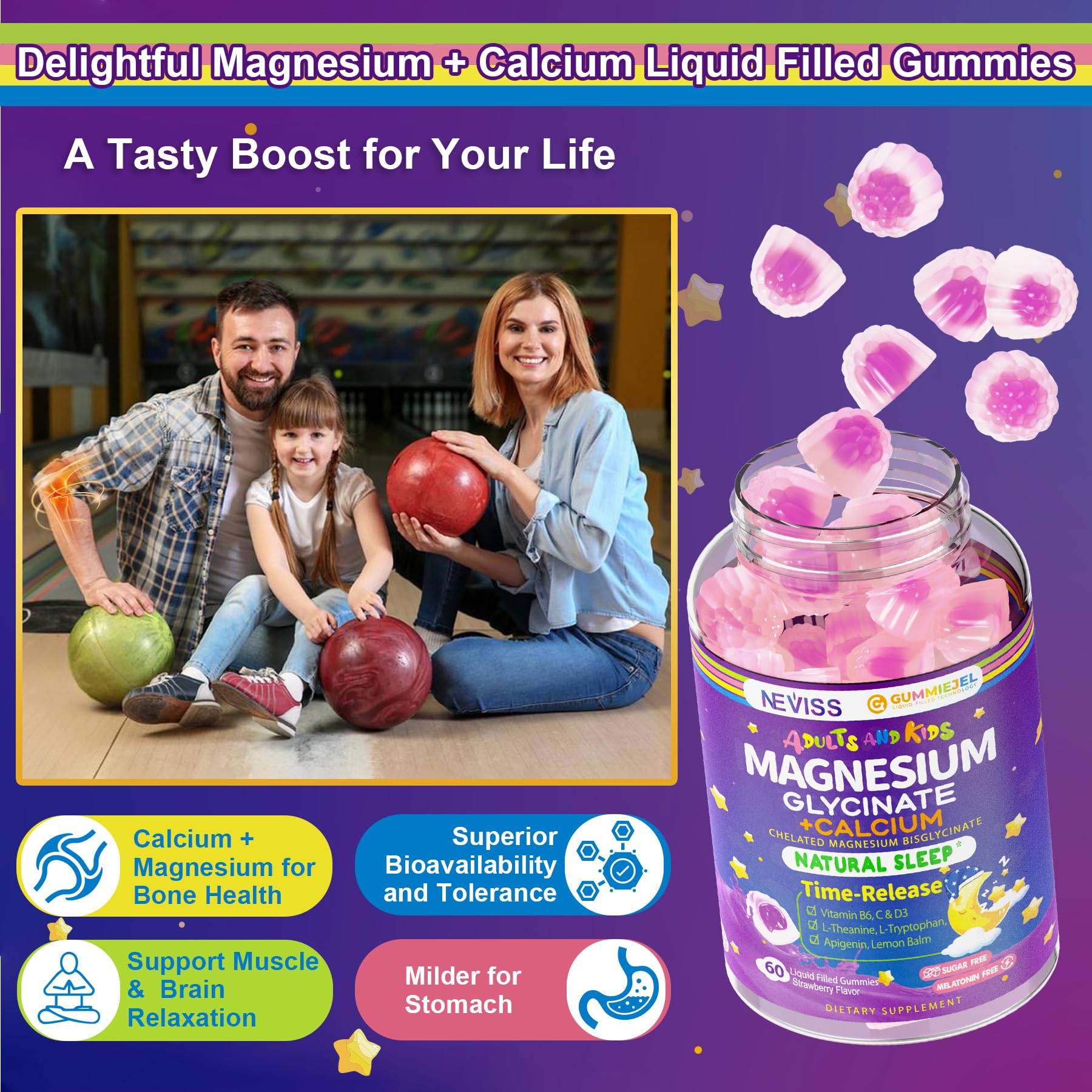 Neviss Magnesium Glycinate + Calcium Filled Gummies for Adults and Kids 4+, Kids Sleep Gummies Melatonin Free, Sugar Free Magnesium Supplement with B6 D3, L-Theanine for Zzz & Relax, Brain,Bone,Muscle NEVISS buy australia supplements