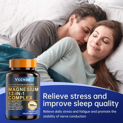 Magnesium Complex 700mg | 12-in-1 High Absorption Supplement | Glycinate, Citrate, Malate, Taurate & More | Sleep Support, Muscle Cramp Relief, Stress, Heart, Bone Vccvaa