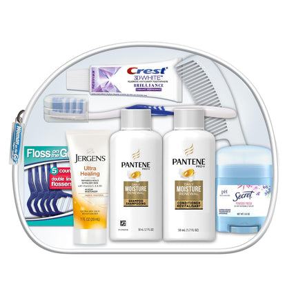 Convenience Kits International Women's Deluxe 10 Piece Kit with Travel Size TSA Compliant Essentials Featuring: Pantene Hair Products in Reusable Toiletry Zippered Bag Convenience Kits International