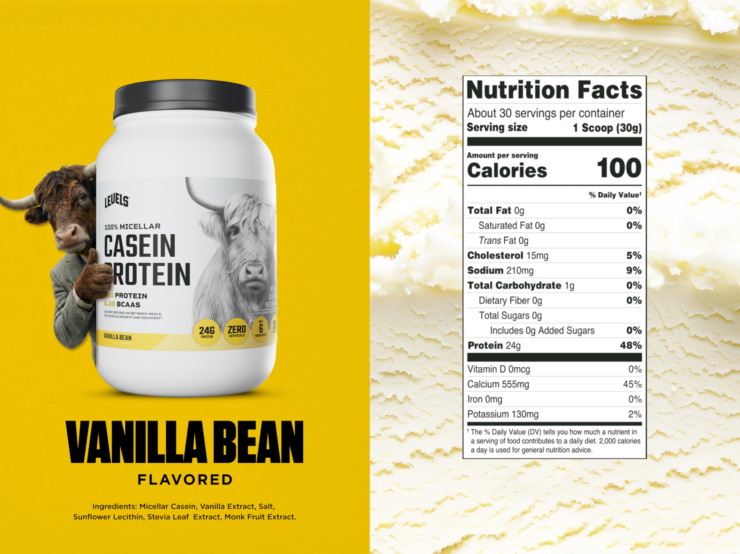 Levels 100% Micellar Casein Protein, Hormone Free, Vanilla Bean, 2LB Levels Nutrition buy australia supplements