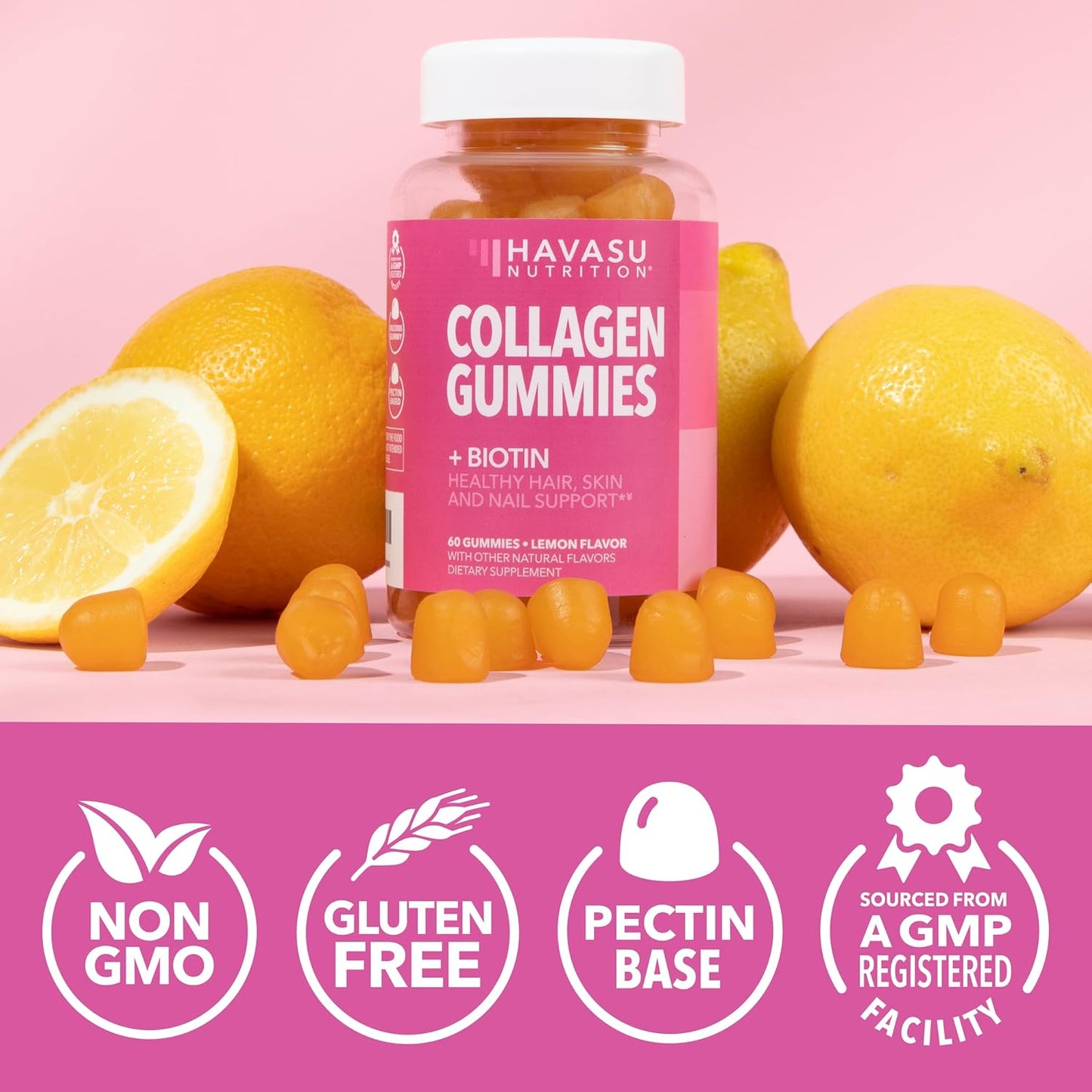Collagen Gummies With 2500 mcg Biotin, Hair Skin & Nail Support, Lemon | For Women & Men with Biotin, Zinc, Vitamin C & E, Hydrolyzed Collagen, Lemon Flavor, 30 Servings, Hair, Skin & Nail Support Gsupps Australia