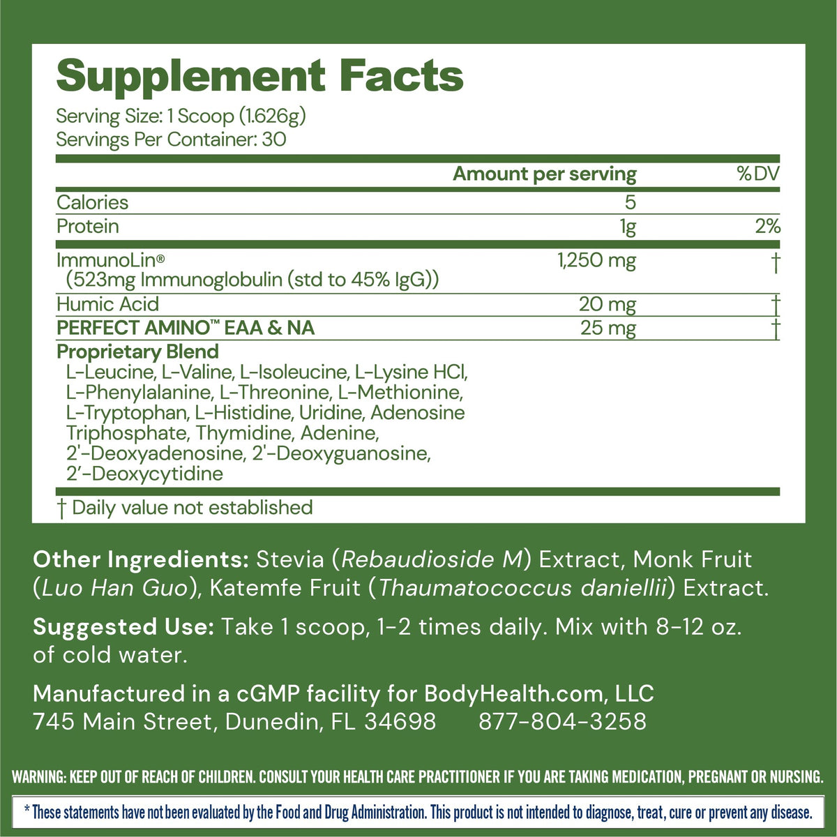 BodyHealth Gut Restore with PerfectAmino, ImmunoLin, and Humic Acid - Gut Health Supplement for Digestive and Immune Support - Unflavored - 30 Servings BodyHealth