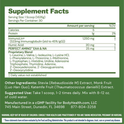 BodyHealth Gut Restore with PerfectAmino, ImmunoLin, and Humic Acid - Gut Health Supplement for Digestive and Immune Support - Unflavored - 30 Servings BodyHealth
