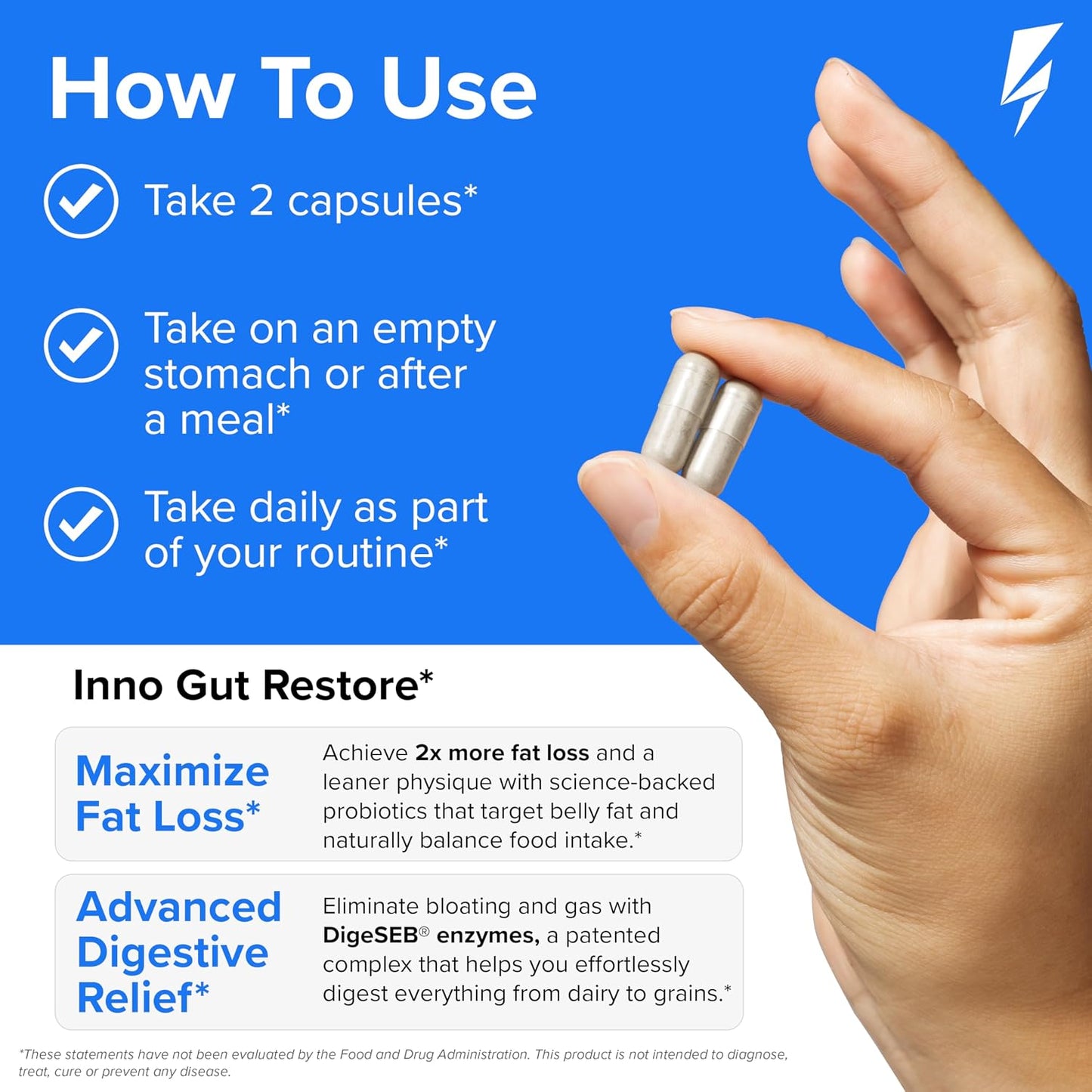 Inno Gut Restore Probiotic Prebiotic & Digestive Enzymes for Gut Health for Women & Men - Supports Digestive Health with Enzymes for Digestion & Pre + Probiotic Blend (30 Servings, 60 Capsules)