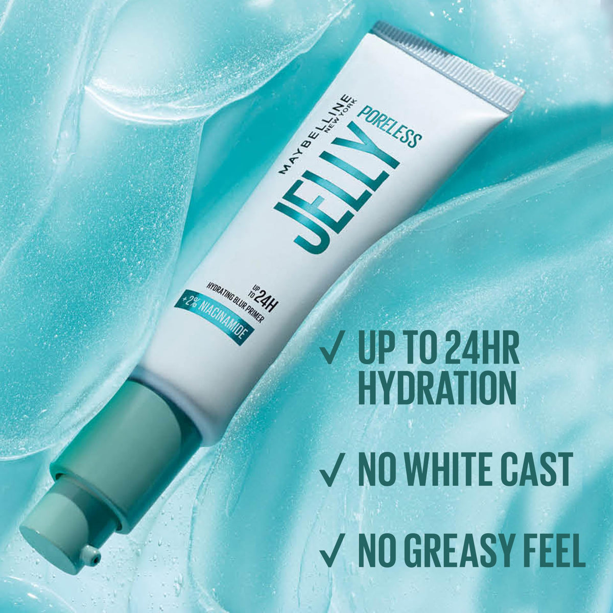 Maybelline Poreless Jelly Primer, Hydrating, Blurring Makeup Primer with 2% Niacinamide For Up To 24HR Make Up Wear, Clear, 1 Count MAYBELLINE