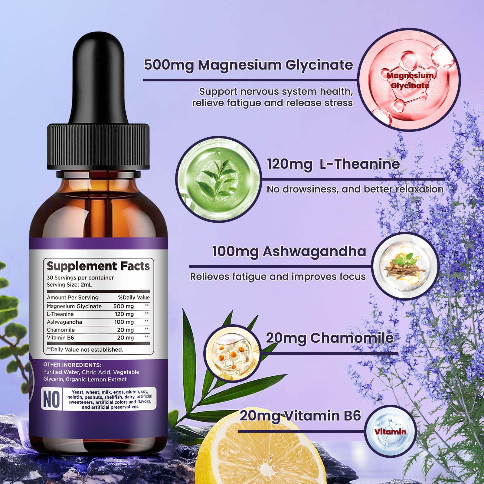 Magnesium Glycinate Supplement, Magnesium Liquid Drops with Magnesium Glycinate 500mg Vitamin B6, Ashwagandha, L - Theanine, Chamomile -Support Stress Relief, Bone, Muscle, Mood Vegan dilib buy australia supplements