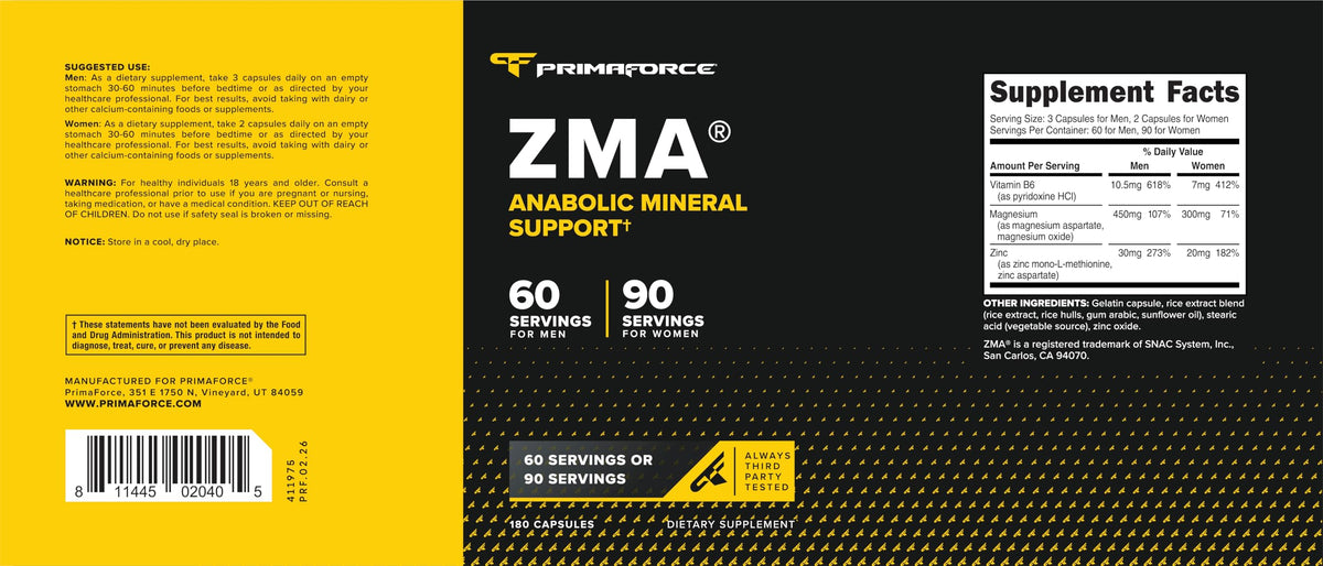 Primaforce ZMA Dietary Supplement, 180 Capsules Primaforce