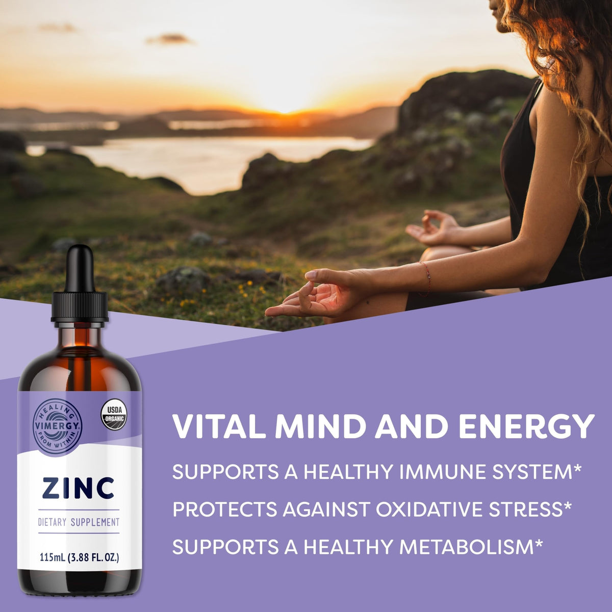 VIMERGY USDA Organic Zinc Supplements for Women & Men (7.5mg Liquid Zinc Per Serving) Fast-Absorbing Immune Support Vimergy
