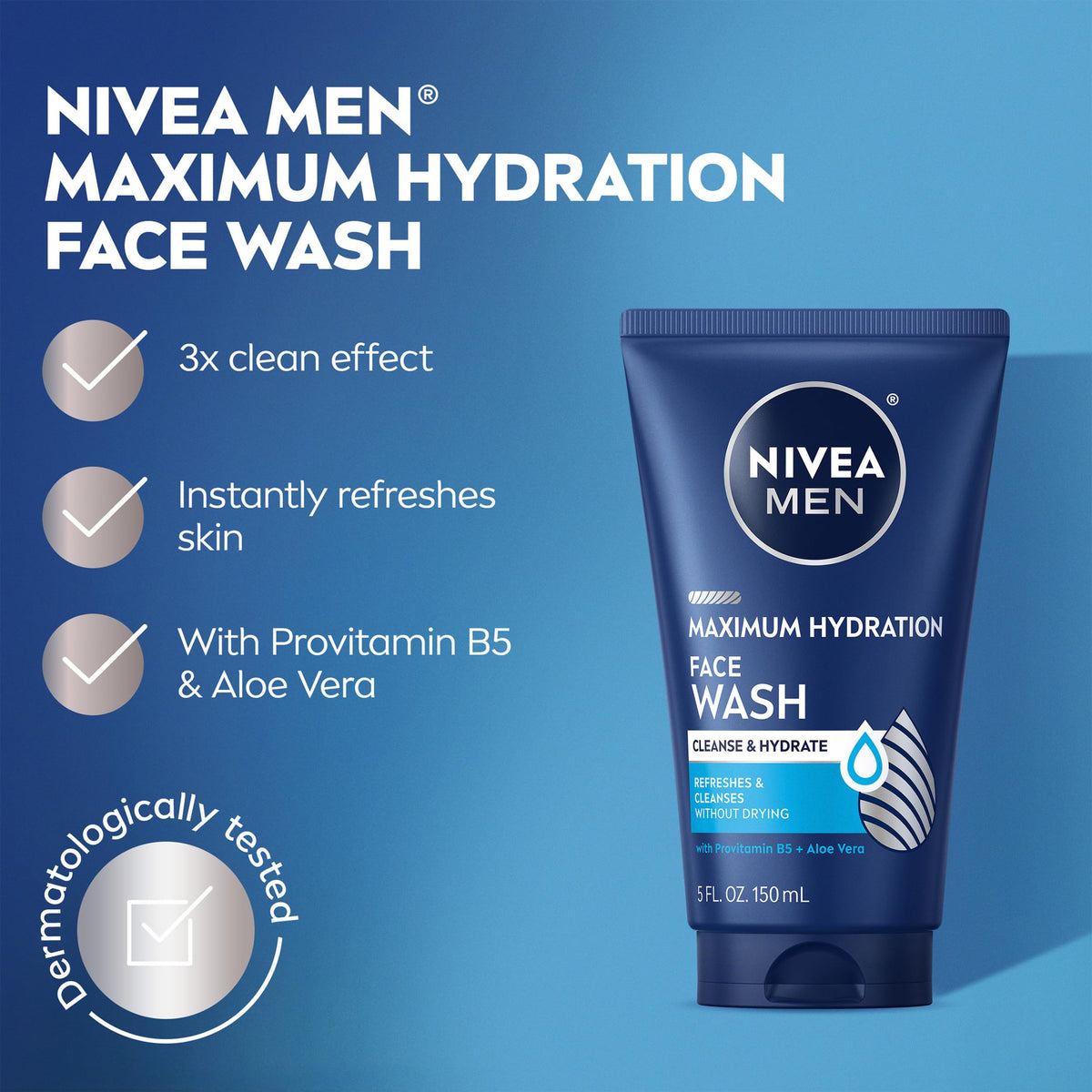 NIVEA MEN Maximum Hydration Face Wash, Provitamin B5 and Aloe Vera, 5 FL OZ NIVEA MEN