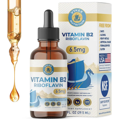 Vykee Nutrition Vitamin B2 Riboflavin Drops - Liquid B2 Supplement for Energy Metabolism, Cellular Function and Vision Support - Vegan, Non-GMO, Gluten-Free Vykee Nutrition